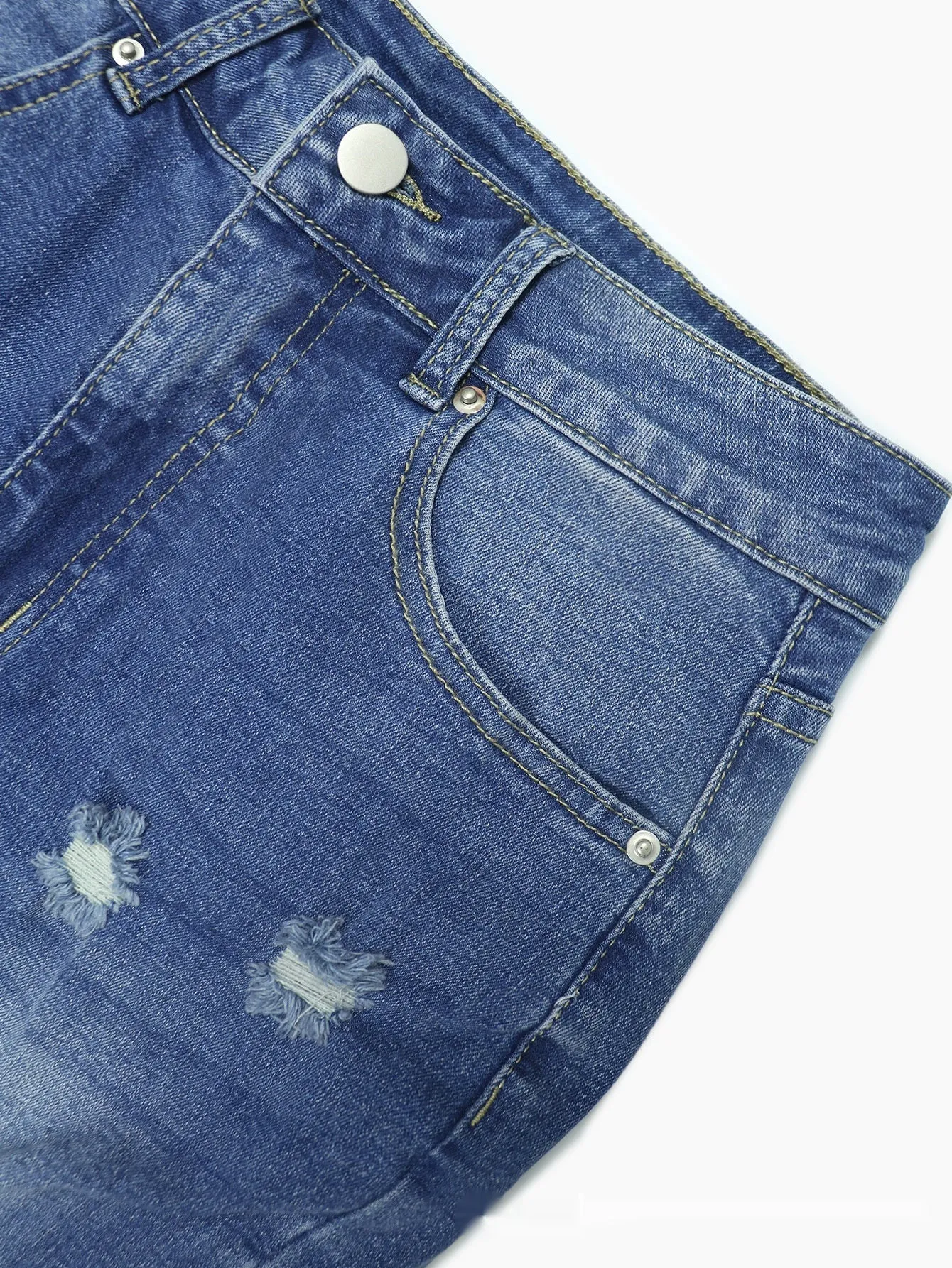 👖 Dark Blue High Waist Ripped Jeans – Tight Fit Street Style Denim