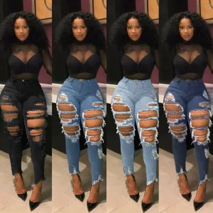 👖 High-Waist Distressed Denim Skinnies – Ripped Cotton Street Jeans