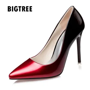 2017 Women pumps Fashion gradient color High heels single shoes female Spring Summer patent leather wedding party shoes woman