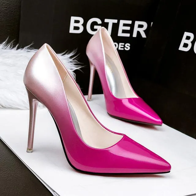 2017 Women pumps Fashion gradient color High heels single shoes female Spring Summer patent leather wedding party shoes woman