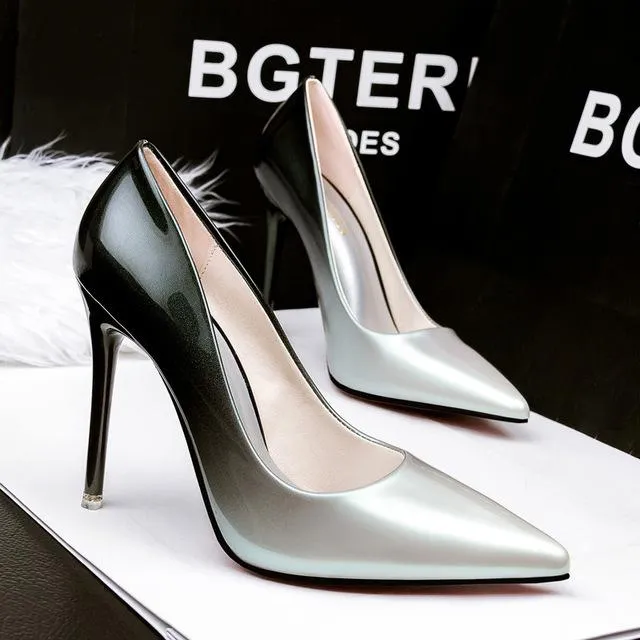2017 Women pumps Fashion gradient color High heels single shoes female Spring Summer patent leather wedding party shoes woman