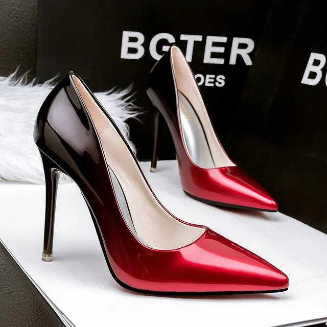 2017 Women pumps Fashion gradient color High heels single shoes female Spring Summer patent leather wedding party shoes woman