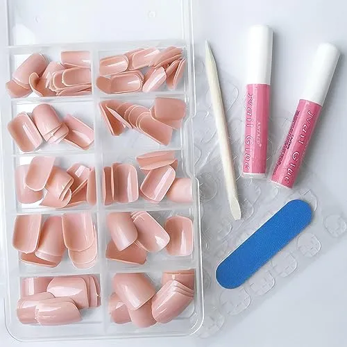 AddFavor Press on Nails Short Square Fake Nails, 120pcs Red Press on Nails Square Acrylic False Nails Colored Glossy Glue on Nails with Adhesive Tabs for Women Girls