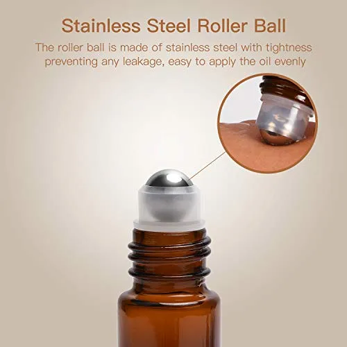 Amber Glass Essential Oil Roller Bottles 48 Pack 10 ml