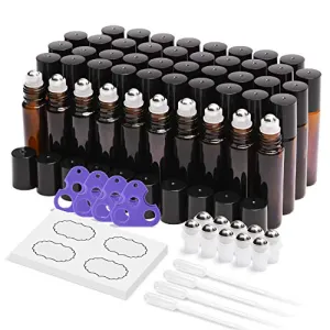 Amber Glass Essential Oil Roller Bottles 48 Pack 10 ml