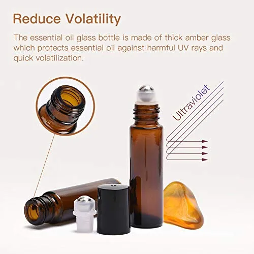 Amber Glass Essential Oil Roller Bottles 48 Pack 10 ml