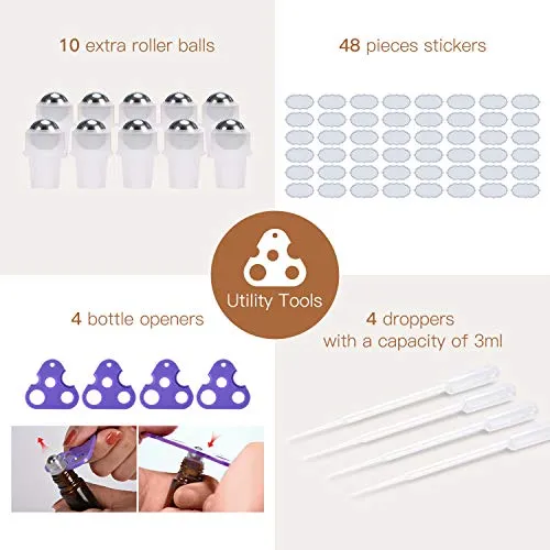 Amber Glass Essential Oil Roller Bottles 48 Pack 10 ml