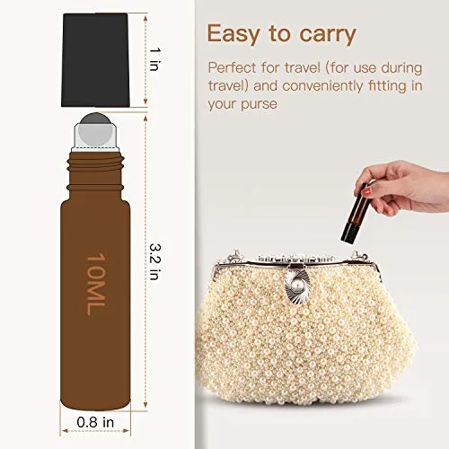 Amber Glass Essential Oil Roller Bottles 48 Pack 10 ml