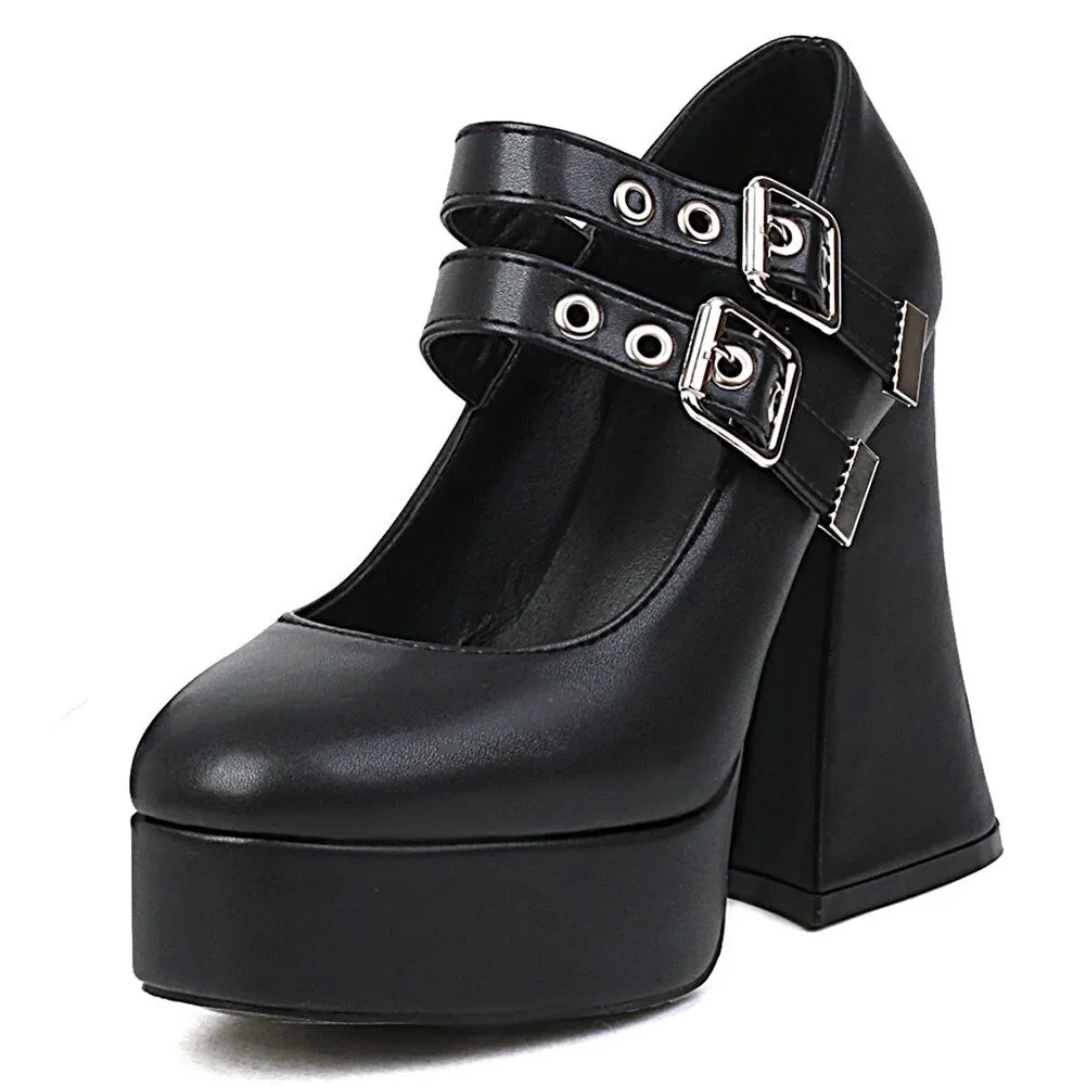 Amozae- 2024 New Fashion Spring Autumn Solid Pumps Chunky Platform High Strange Heels Cool Roman Style Buckle Strap Women Shoes