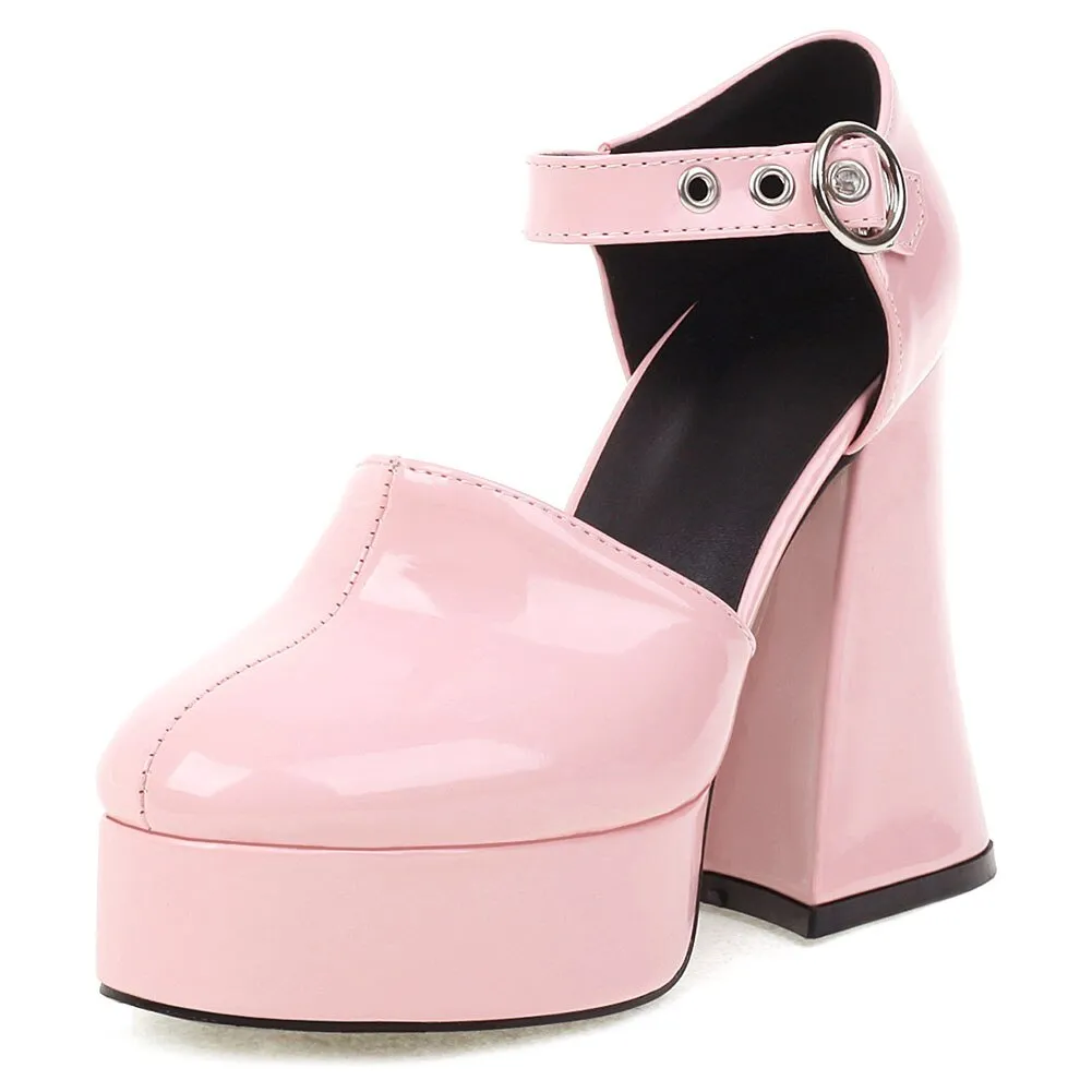 Amozae- 2024 New Fashion Spring Autumn Solid Pumps Chunky Platform High Strange Heels Cool Roman Style Buckle Strap Women Shoes