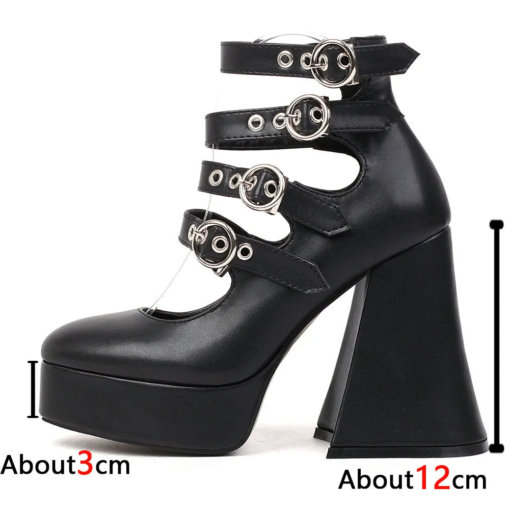 Amozae- 2024 New Fashion Spring Autumn Solid Pumps Chunky Platform High Strange Heels Cool Roman Style Buckle Strap Women Shoes