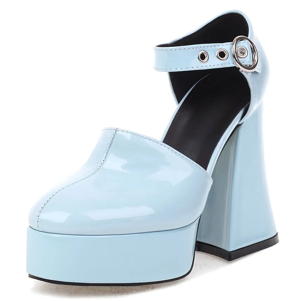 Amozae- 2024 New Fashion Spring Autumn Solid Pumps Chunky Platform High Strange Heels Cool Roman Style Buckle Strap Women Shoes