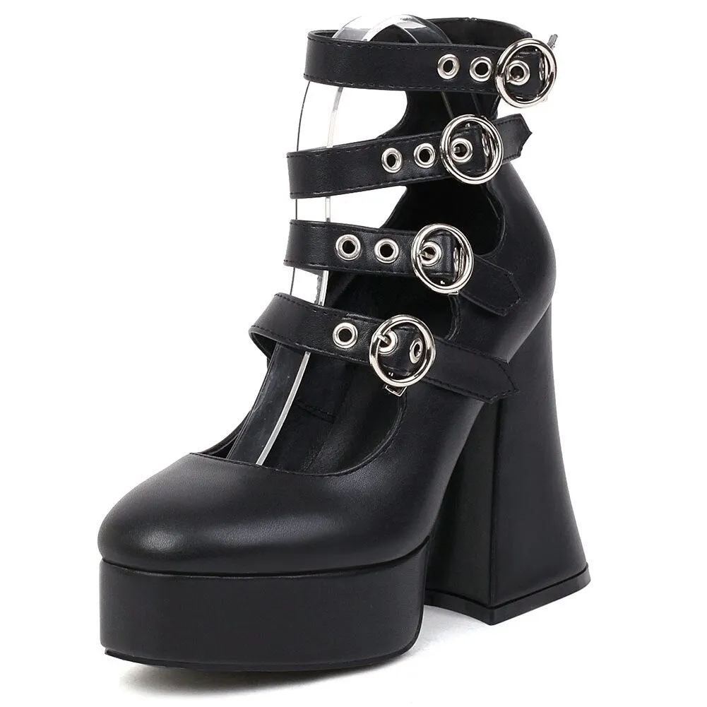 Amozae- 2024 New Fashion Spring Autumn Solid Pumps Chunky Platform High Strange Heels Cool Roman Style Buckle Strap Women Shoes