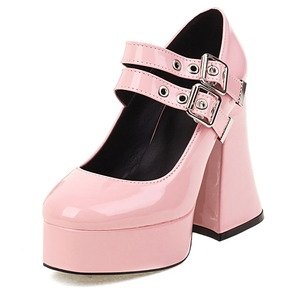 Amozae- 2024 New Fashion Spring Autumn Solid Pumps Chunky Platform High Strange Heels Cool Roman Style Buckle Strap Women Shoes
