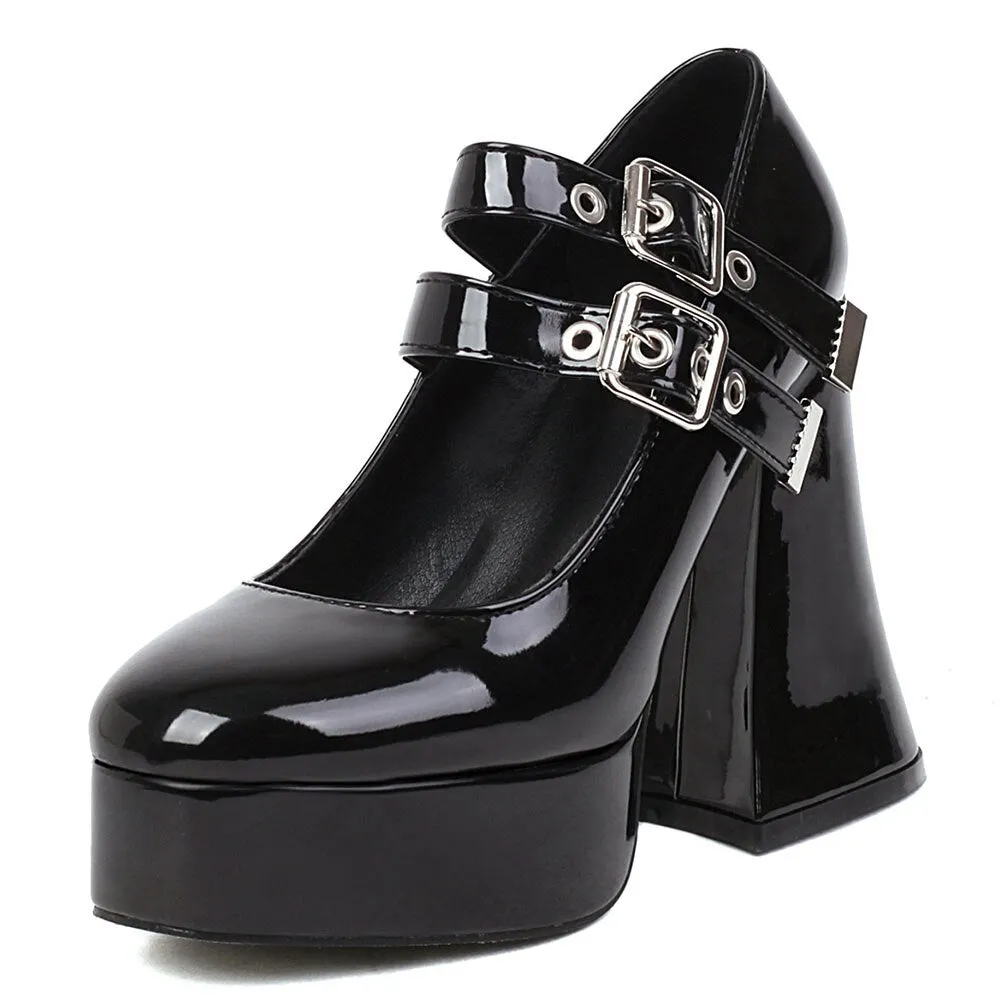 Amozae- 2024 New Fashion Spring Autumn Solid Pumps Chunky Platform High Strange Heels Cool Roman Style Buckle Strap Women Shoes