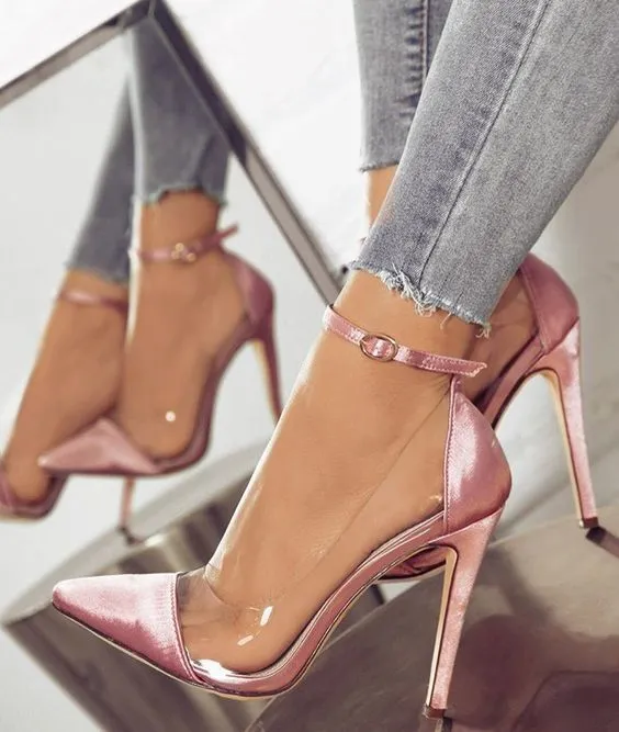 Amozae-Women's High-heeled Shoes New Toe Monochrome Belt Buckle Fashion Single Shoes Pink Black Apricot Size 34 And 43