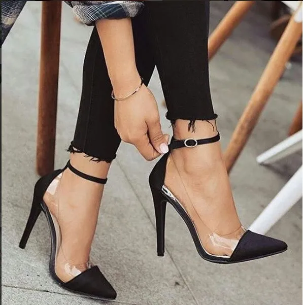 Amozae-Women's High-heeled Shoes New Toe Monochrome Belt Buckle Fashion Single Shoes Pink Black Apricot Size 34 And 43