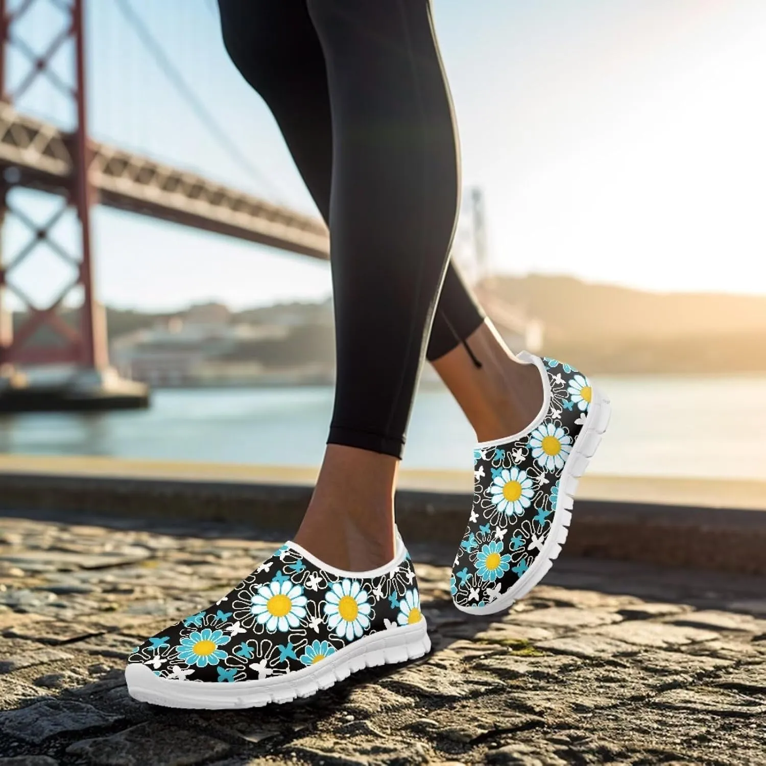 Art Pattern Walking Shoes for Women Slip On Casual Mesh Loafers Lightweight Comfort Ladies Fashion Sneaker for Outdoors Black US Size 5.5-11.5