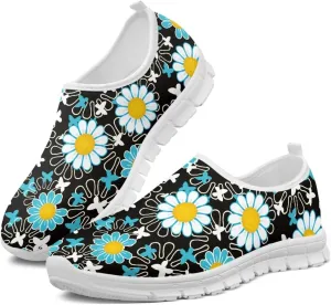 Art Pattern Walking Shoes for Women Slip On Casual Mesh Loafers Lightweight Comfort Ladies Fashion Sneaker for Outdoors Black US Size 5.5-11.5
