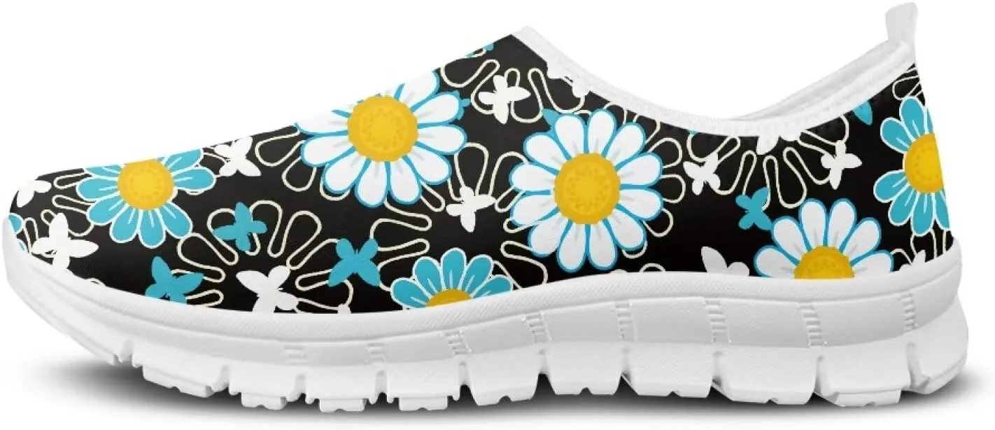 Art Pattern Walking Shoes for Women Slip On Casual Mesh Loafers Lightweight Comfort Ladies Fashion Sneaker for Outdoors Black US Size 5.5-11.5