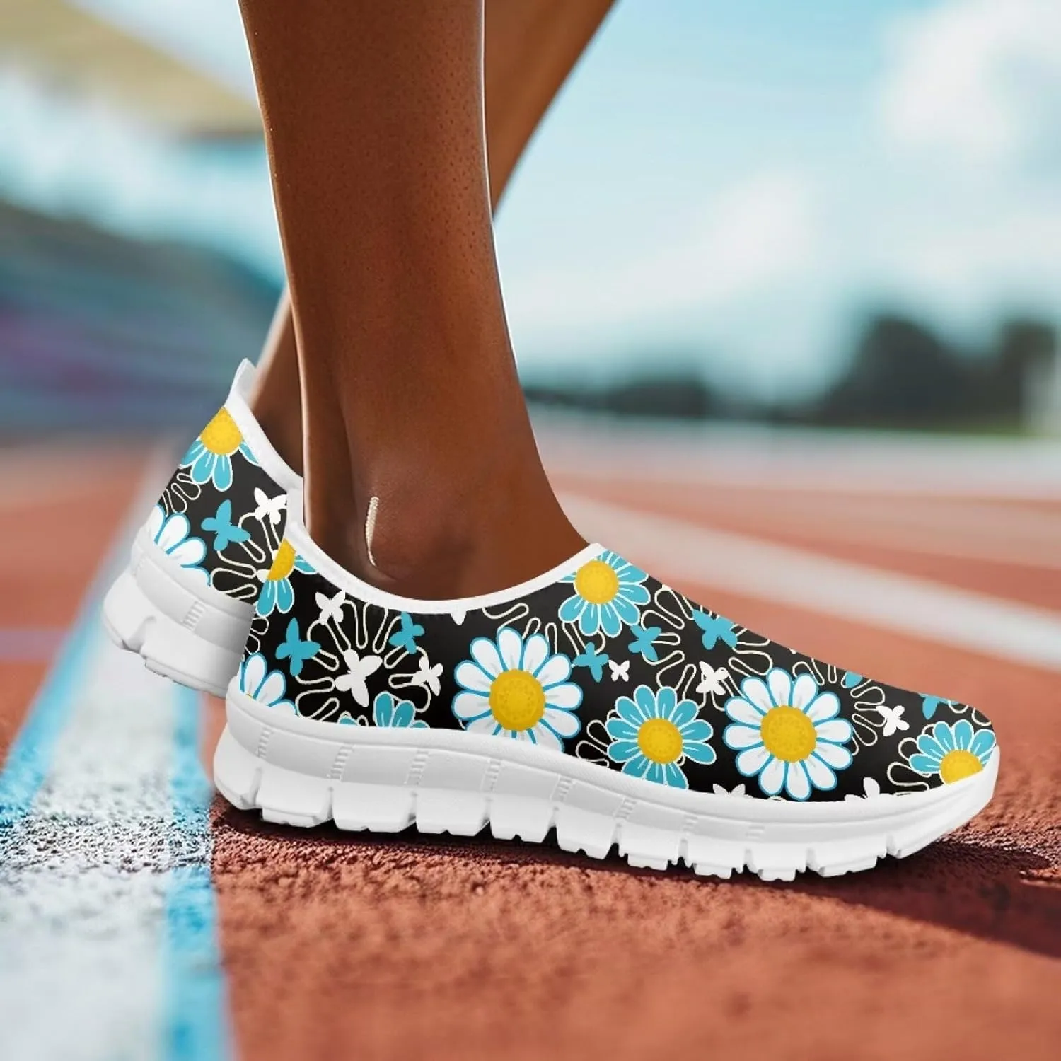Art Pattern Walking Shoes for Women Slip On Casual Mesh Loafers Lightweight Comfort Ladies Fashion Sneaker for Outdoors Black US Size 5.5-11.5