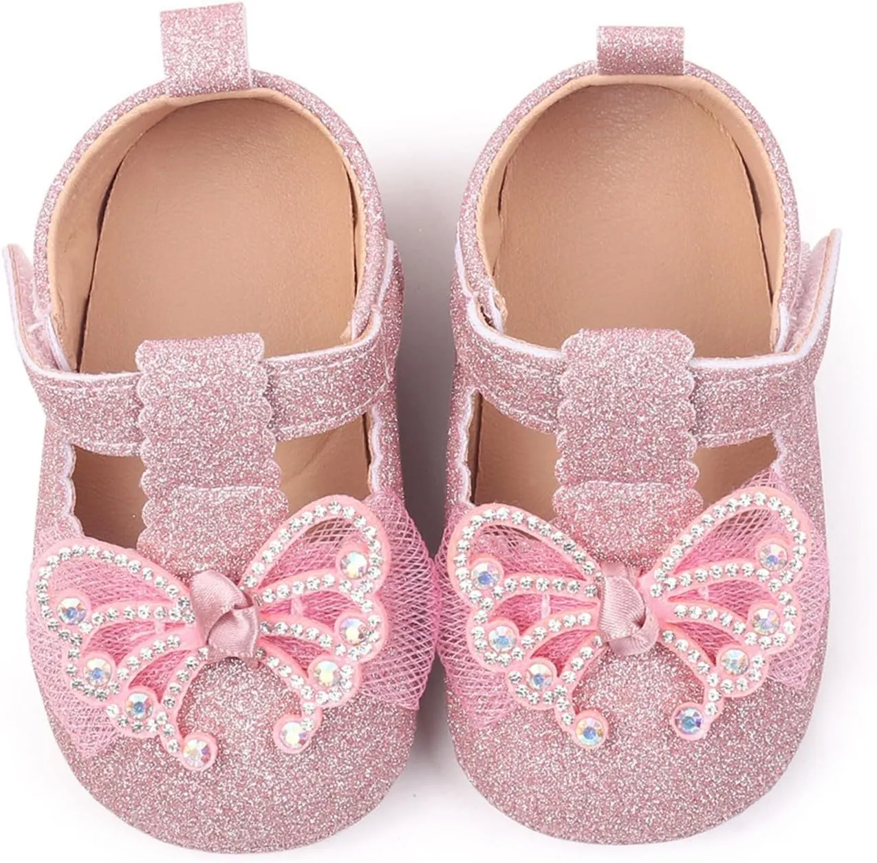 Baby Butterfly Mary Jane Shoes Wedding Party Princess Baptism Ballet Shoes Sequins Crown Flats Cute Feasts Shoes