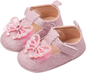 Baby Butterfly Mary Jane Shoes Wedding Party Princess Baptism Ballet Shoes Sequins Crown Flats Cute Feasts Shoes