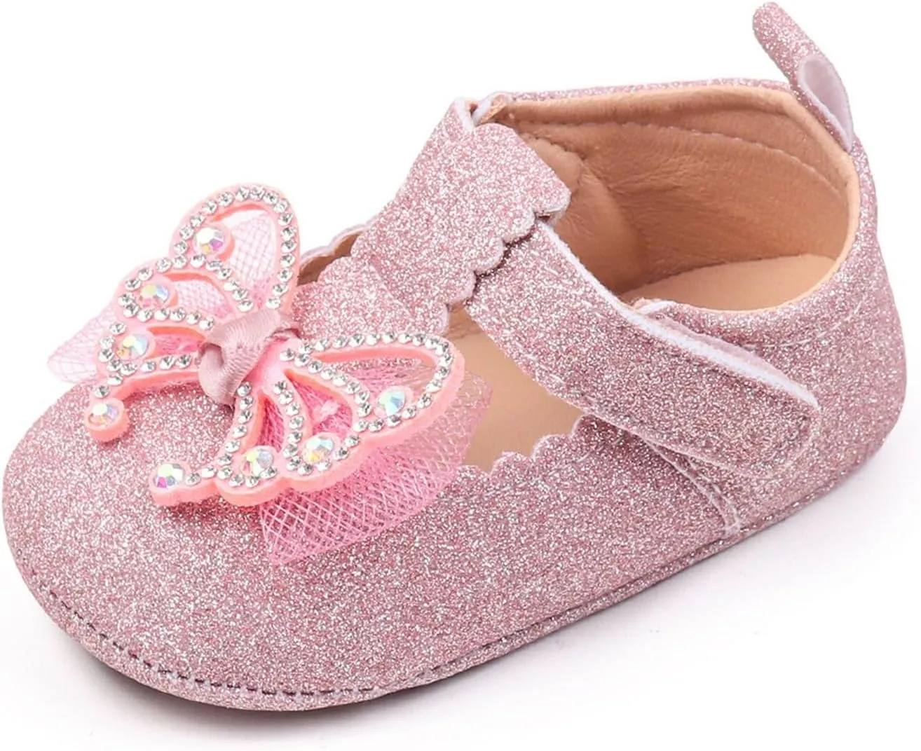 Baby Butterfly Mary Jane Shoes Wedding Party Princess Baptism Ballet Shoes Sequins Crown Flats Cute Feasts Shoes
