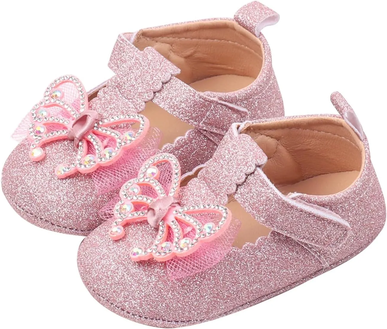 Baby Butterfly Mary Jane Shoes Wedding Party Princess Baptism Ballet Shoes Sequins Crown Flats Cute Feasts Shoes