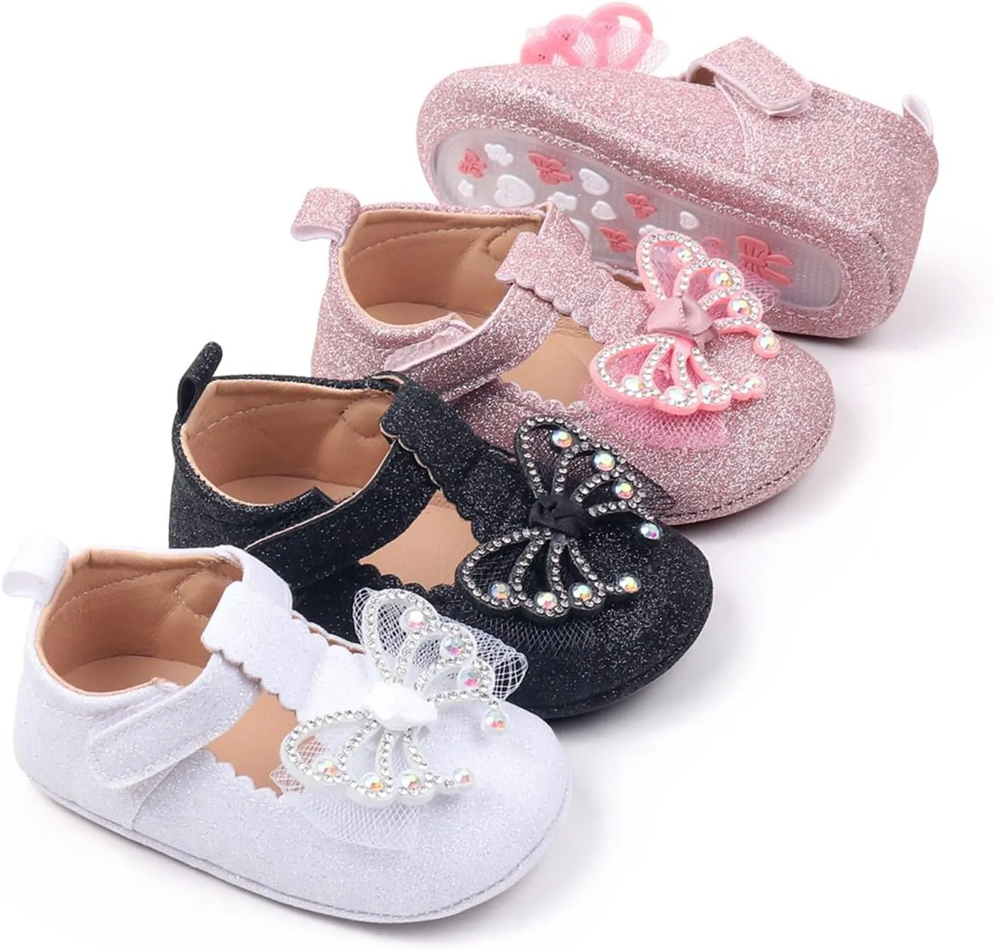 Baby Butterfly Mary Jane Shoes Wedding Party Princess Baptism Ballet Shoes Sequins Crown Flats Cute Feasts Shoes