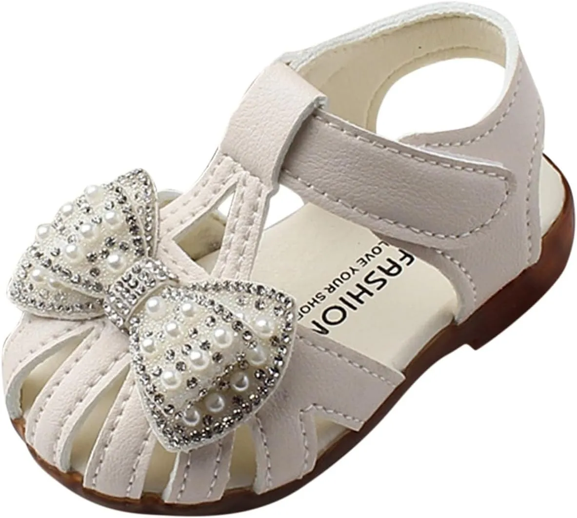 Baby Girls Dress Shoes Lightweight Breathable Non Slip Sandals with Pearls Rhinestone for Flower Girl Princess Party