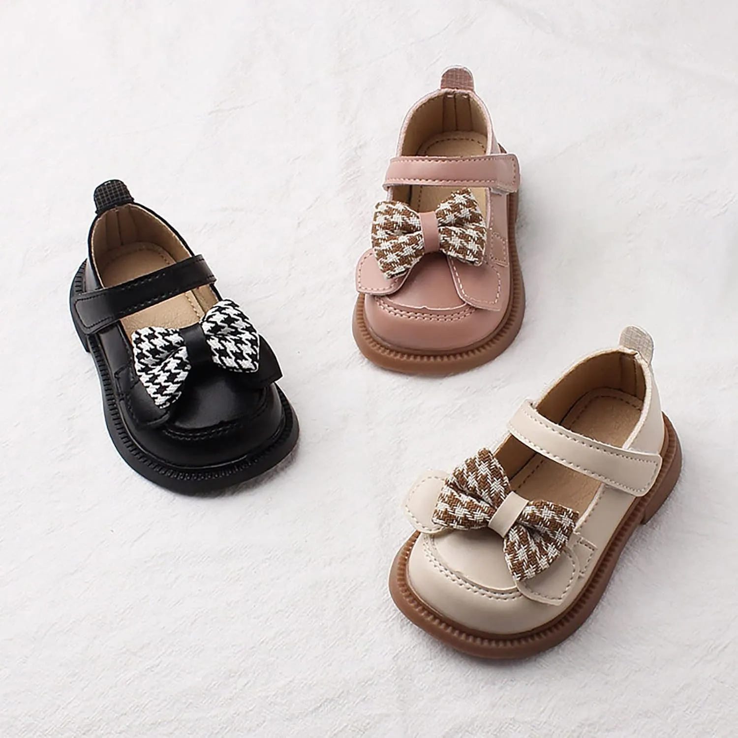 Baby Girls Mary Jane Chunky Flat Infant Platform Slip On Heel Leather Round Toe Bow School niform Dress Shoes