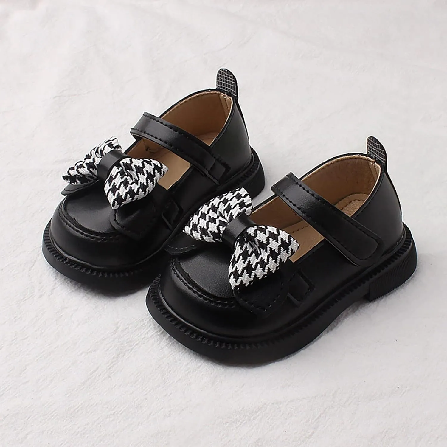 Baby Girls Mary Jane Chunky Flat Infant Platform Slip On Heel Leather Round Toe Bow School niform Dress Shoes