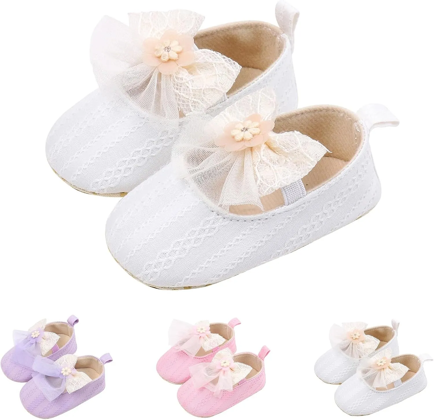 Baby Girls Princess Lace Bowknot Soft Sole Cloth Shoes Sneaker Infant Prewalker Lightweight Cute Baptism Shoes