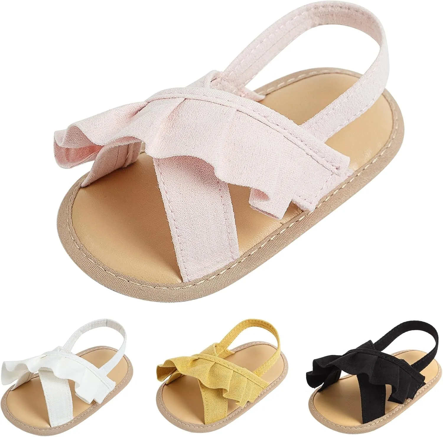 Baby Girls Ruffle Sandals Soft Sole Non Slip Flat Dress Shoes Princess Open Toe Party Wedding Holiday Casual Slides