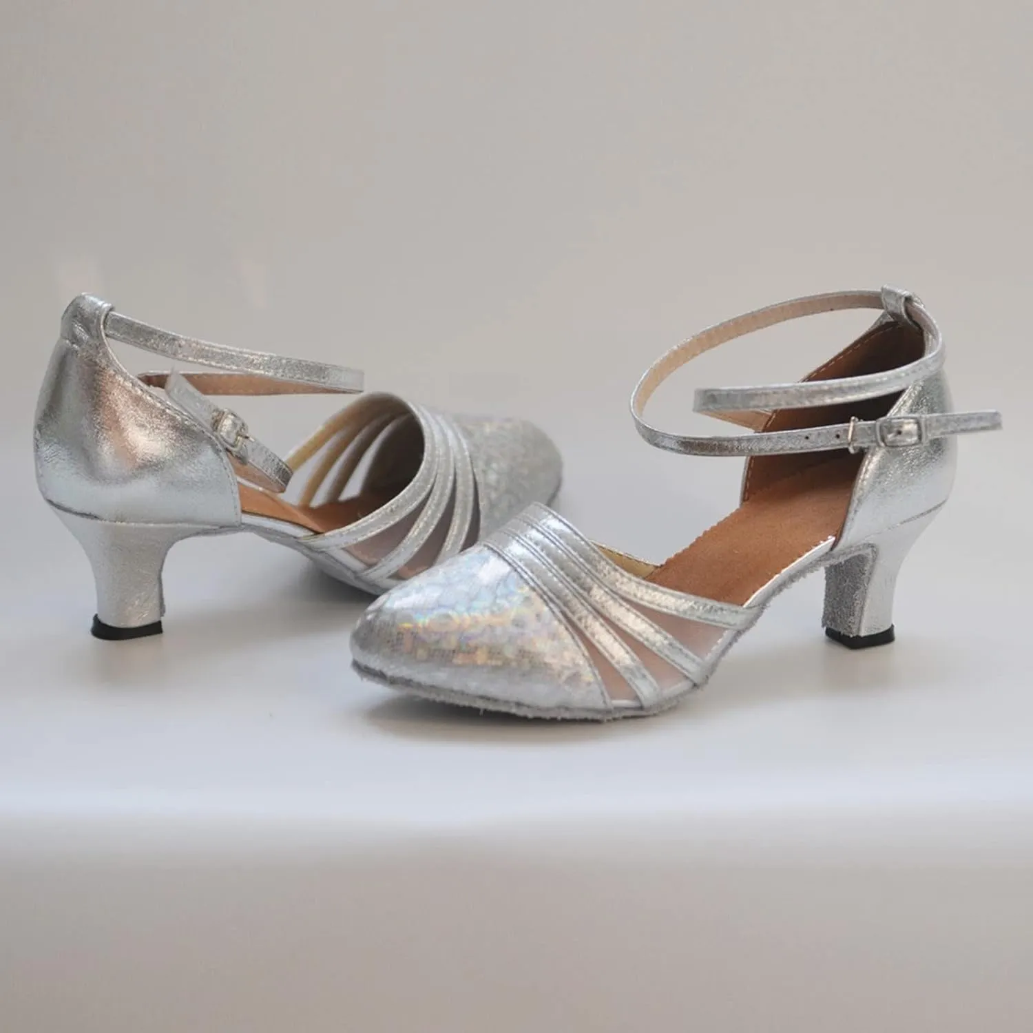 Ballroom Dance Shoes Women Sequin Party Shoes Latin Dance Shoe Chunky Heeled Dress Shoe Low Professional Heels