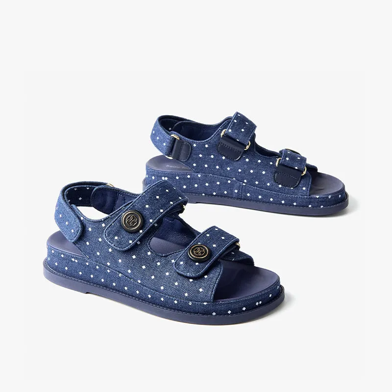 BeauToday 3.5 CM Casual Platform Velcro Denim Sandals for Women