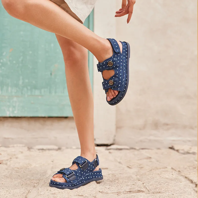 BeauToday 3.5 CM Casual Platform Velcro Denim Sandals for Women
