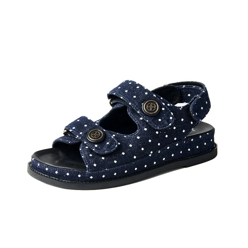 BeauToday 3.5 CM Casual Platform Velcro Denim Sandals for Women