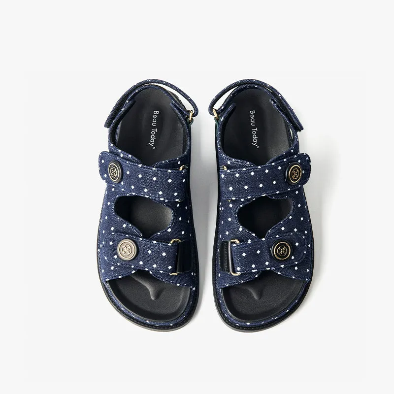 BeauToday 3.5 CM Casual Platform Velcro Denim Sandals for Women