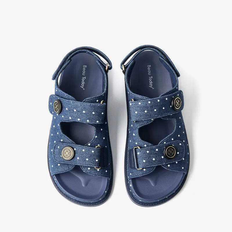 BeauToday 3.5 CM Casual Platform Velcro Denim Sandals for Women