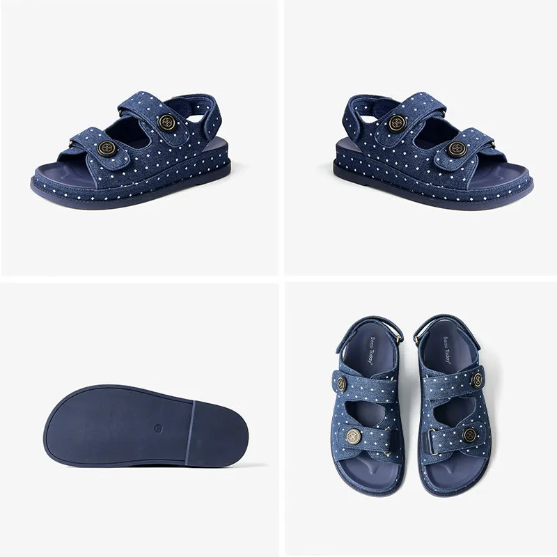 BeauToday 3.5 CM Casual Platform Velcro Denim Sandals for Women