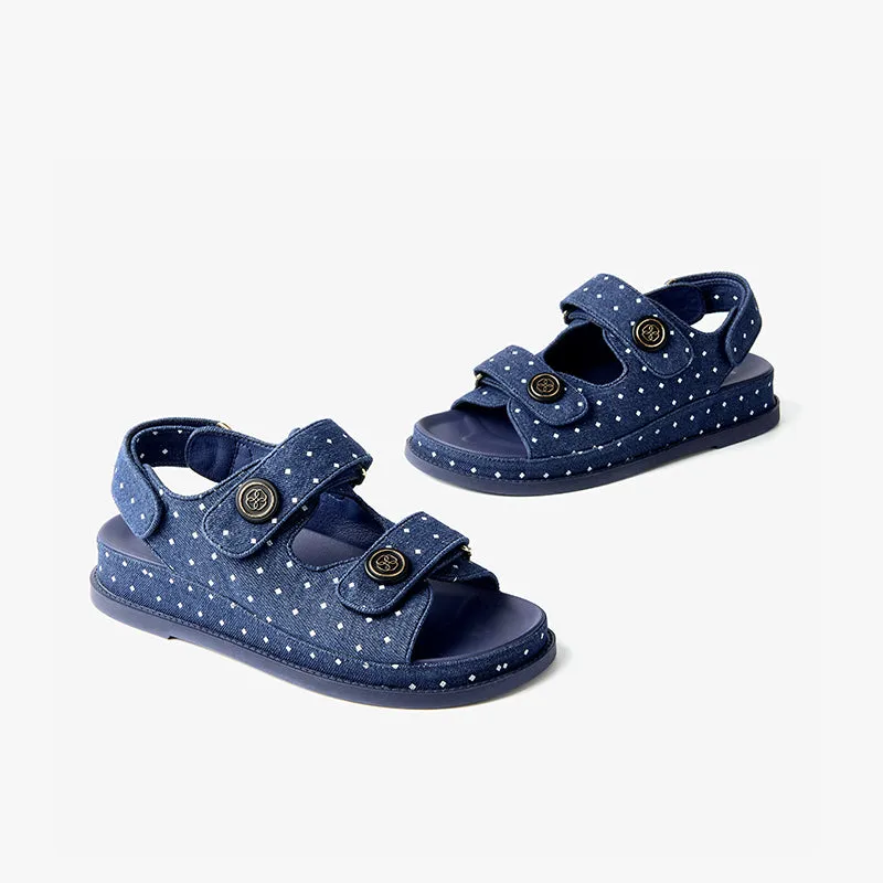 BeauToday 3.5 CM Casual Platform Velcro Denim Sandals for Women
