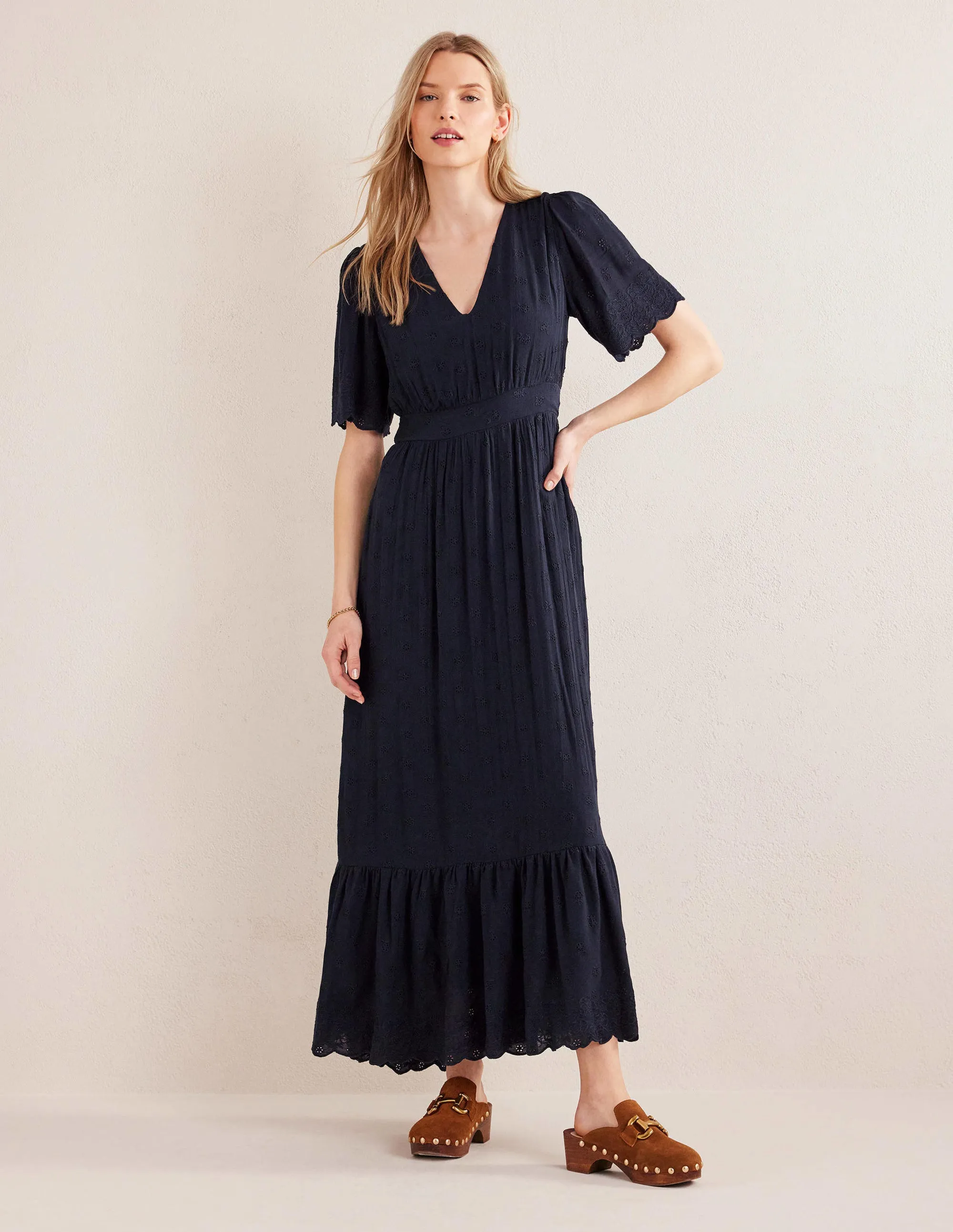 Broderie Maxi Dress-True Navy
