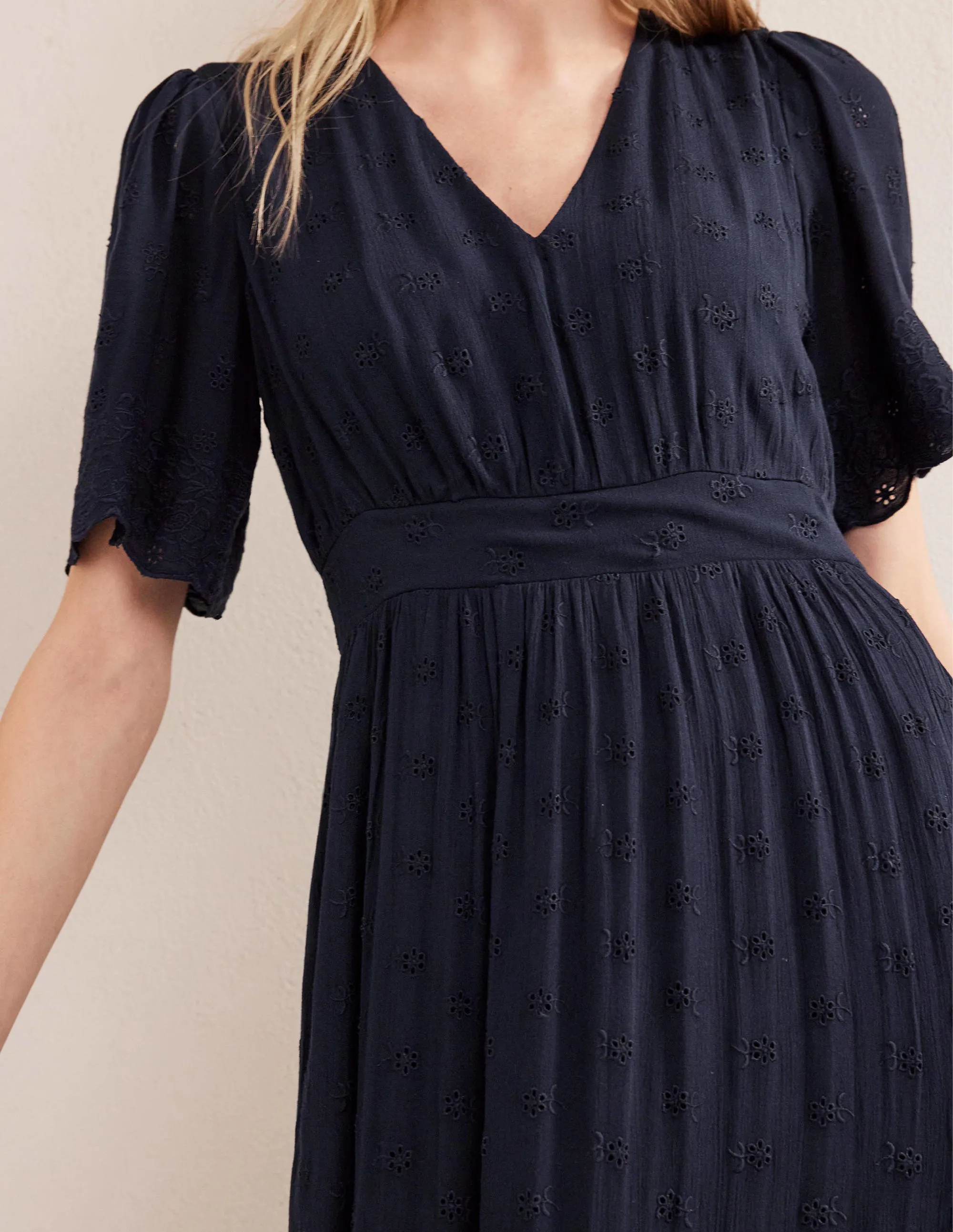 Broderie Maxi Dress-True Navy