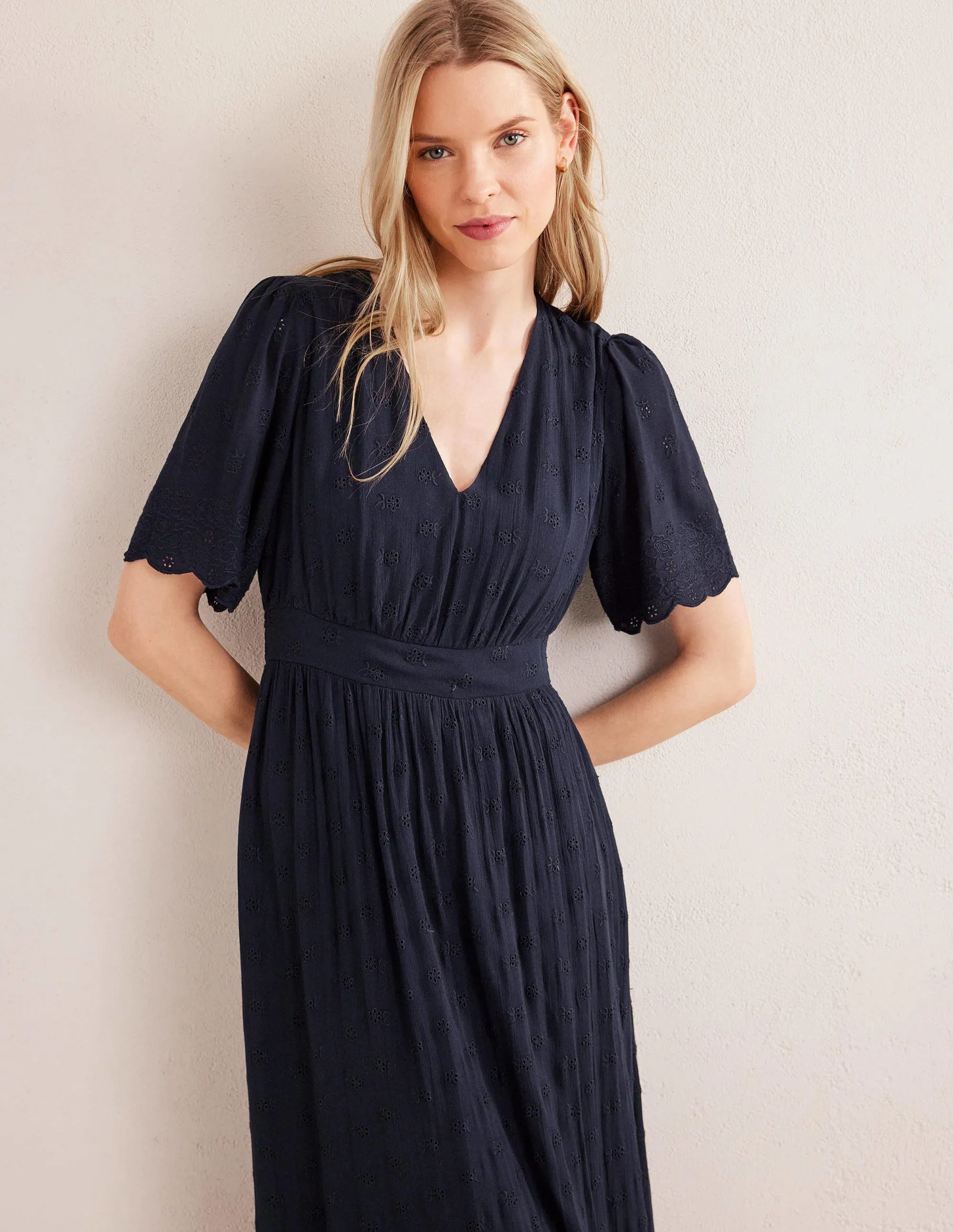 Broderie Maxi Dress-True Navy