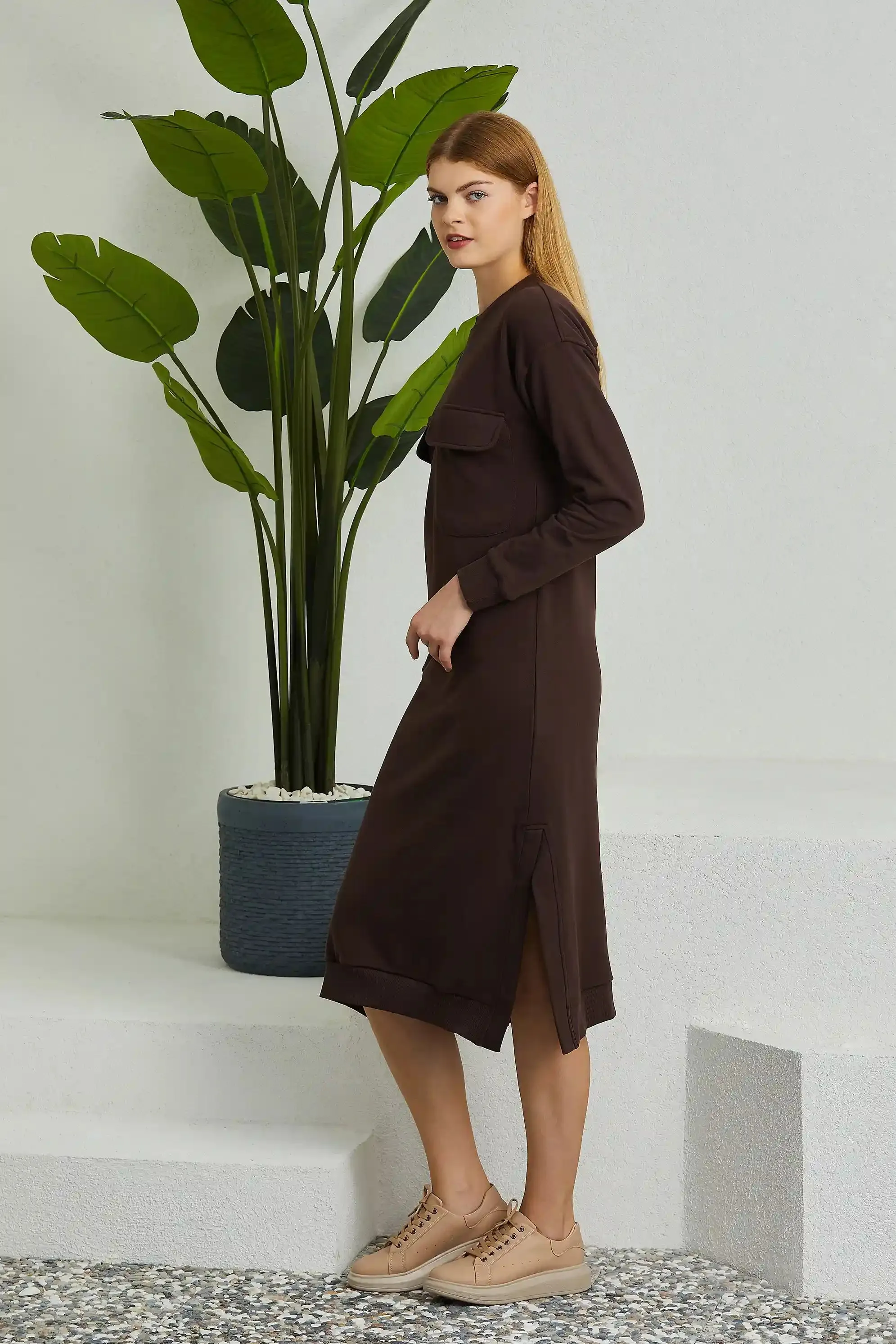 Brown Oversize Long Sweat Dress