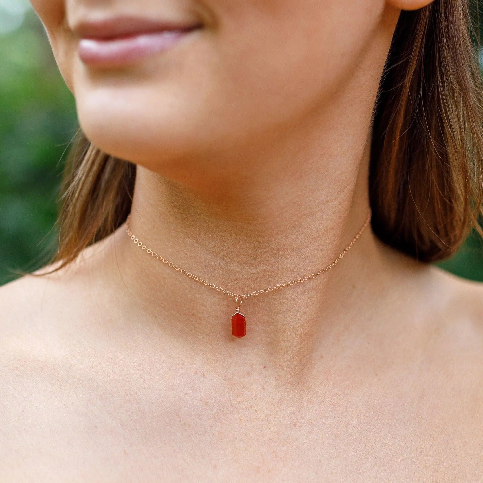 Carnelian Mini Double Terminated Crystal Point Pendant Choker Necklace