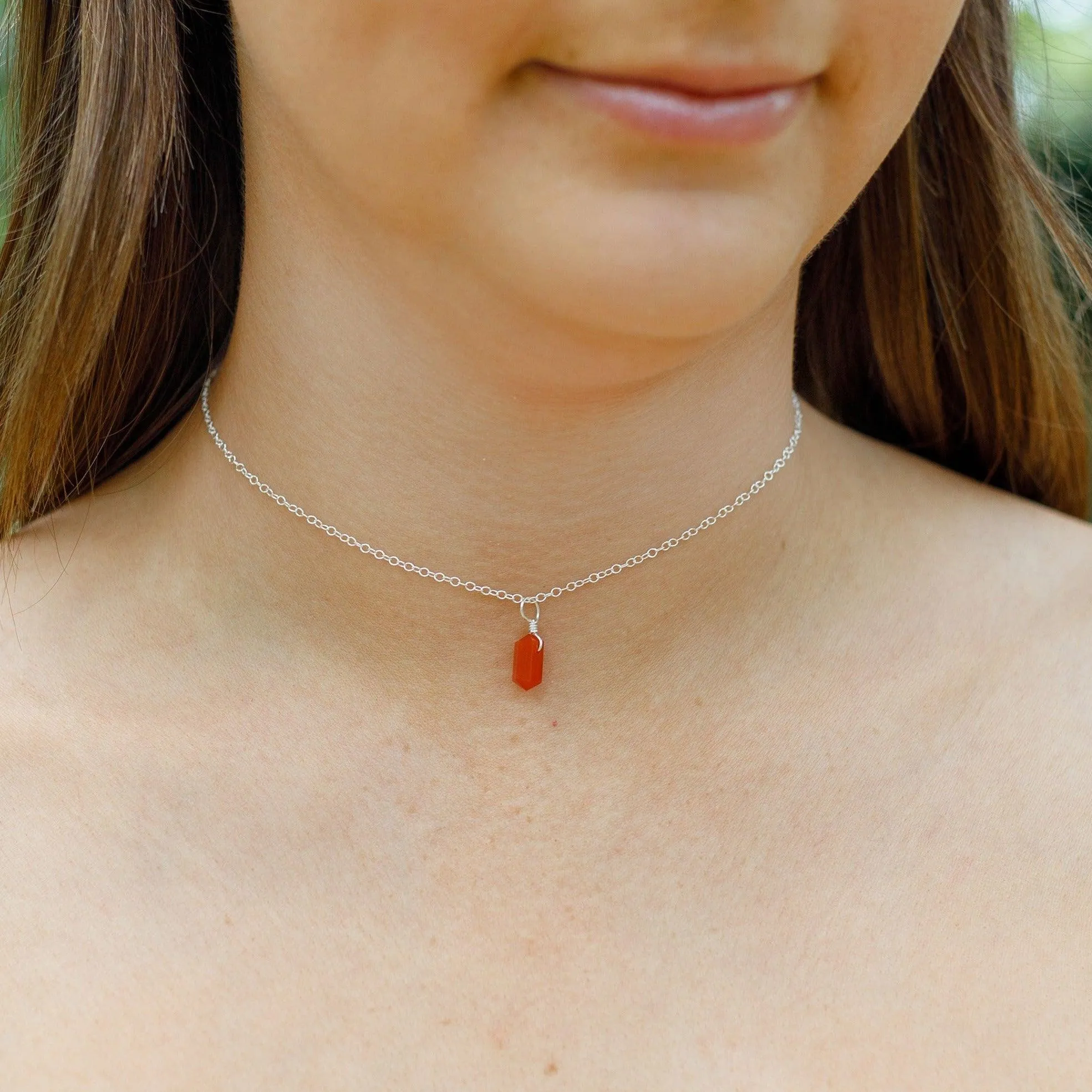 Carnelian Mini Double Terminated Crystal Point Pendant Choker Necklace