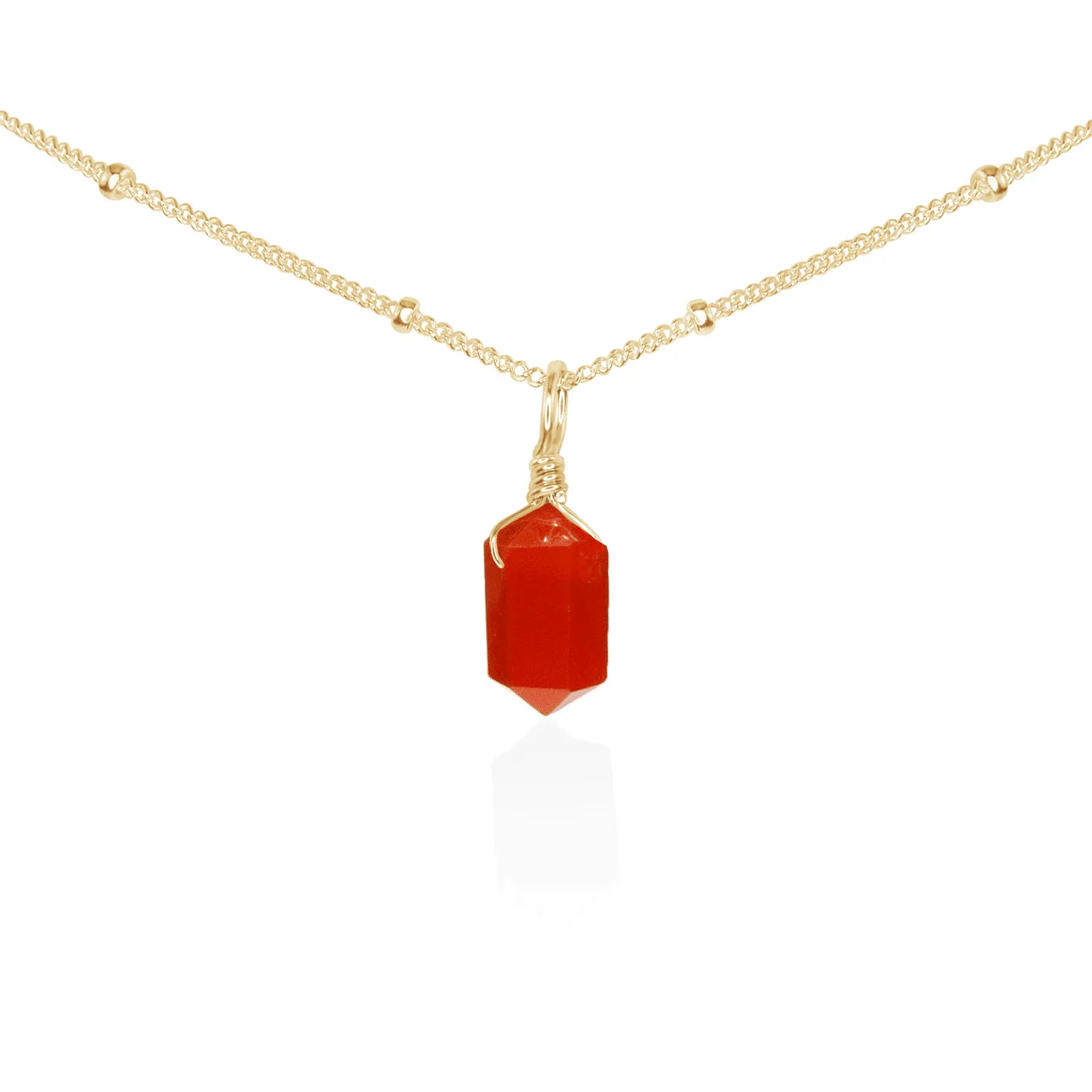 Carnelian Mini Double Terminated Crystal Point Pendant Choker Necklace
